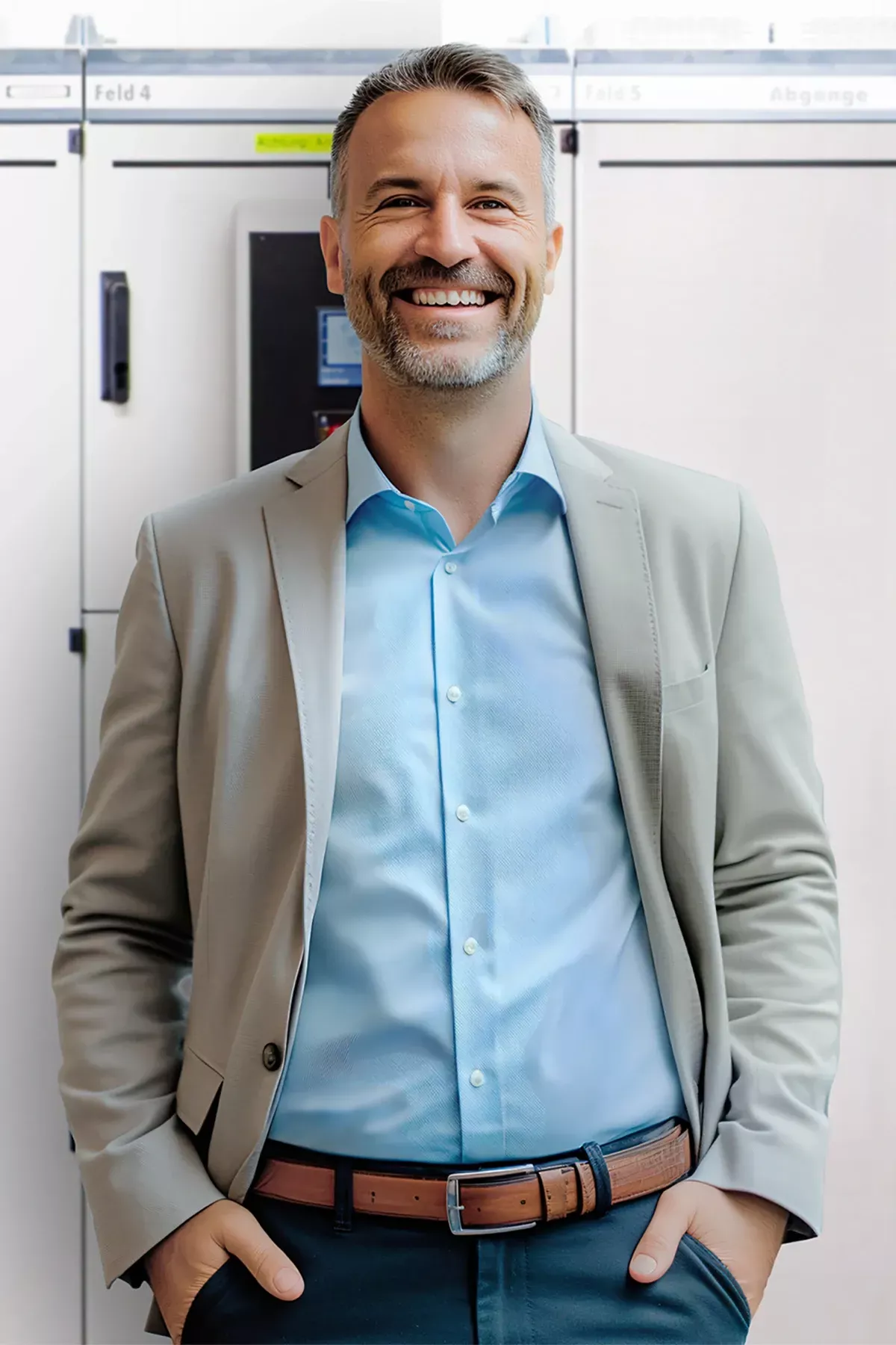 man standing in front of switch gear cabinet